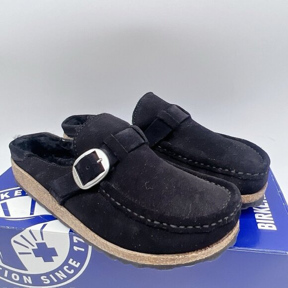Birkenstock Buckley Shearling Clogs Flat Black Suede EU 37 Women US 6- 6.5 - Picture 2 of 12